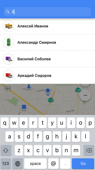 Мобильное приложение Wialon 2.0: Поиск на карте